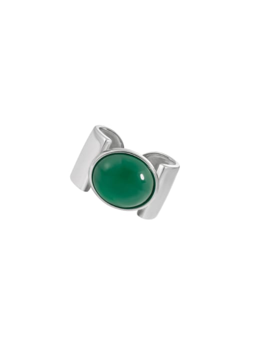 White gold+ green  [adjustable size 14] 925 Sterling Silver Carnelian Geometric Vintage Band Ring
